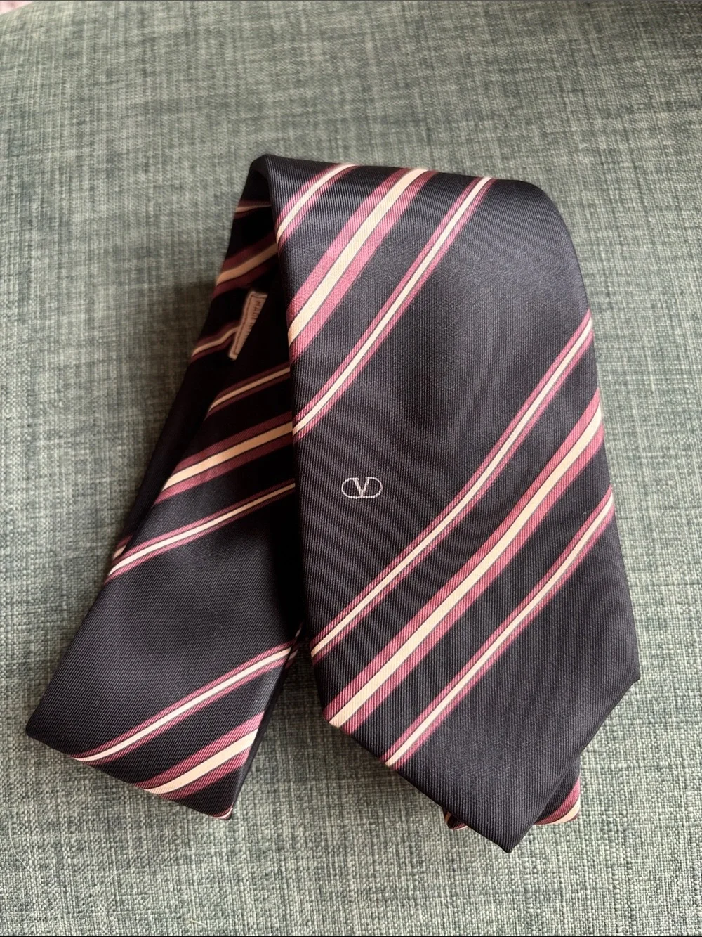 Valentino Vintage Men's 100% silk Striped Black creamTie made in Italy Classic